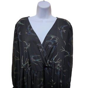 Torrid Womens Bird Print Black Long Sleeve Dress  whimsygoth dark academia